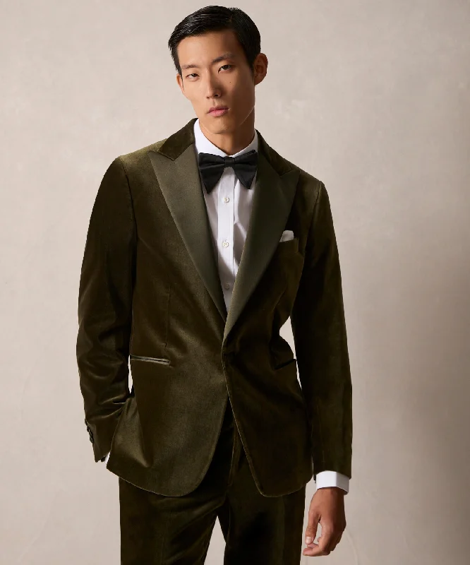 Italian Velvet Peak Lapel Tuxedo Jacket in Olive Artistic Men's Avant