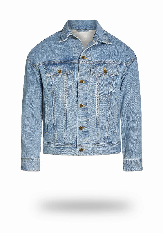 Shorter Light Wash Denim Jacket Trendy Men's Bucket