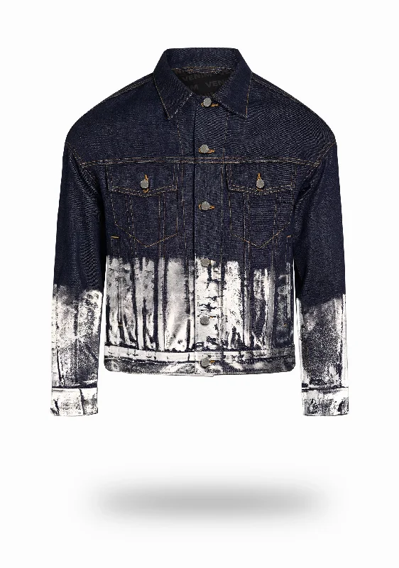 Shorter Indigo Denim Jacket with Mercury Foil Modern Men's Tech