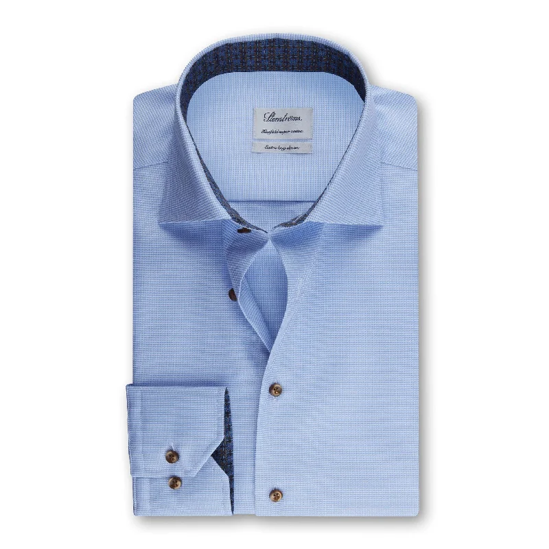 Fitted Body Long Sleeve blue textured Shirt  w Trim 684751 1982 110 Laid