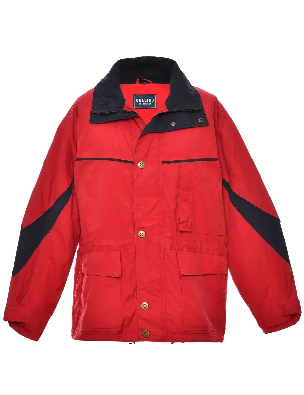 Button Front Red & Navy Ski Jacket - L Refined Men's Classic 