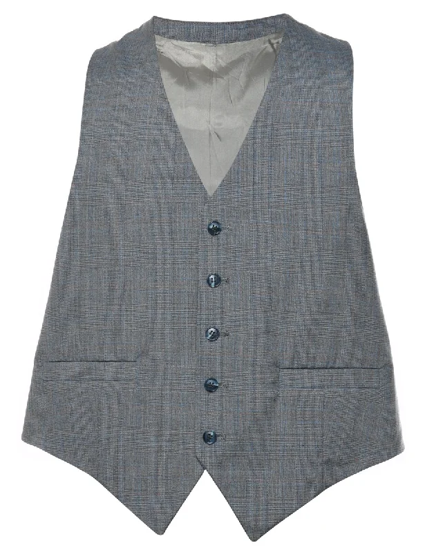 Grey & Light Blue Checked Waistcoat - M Bold Men's Animal