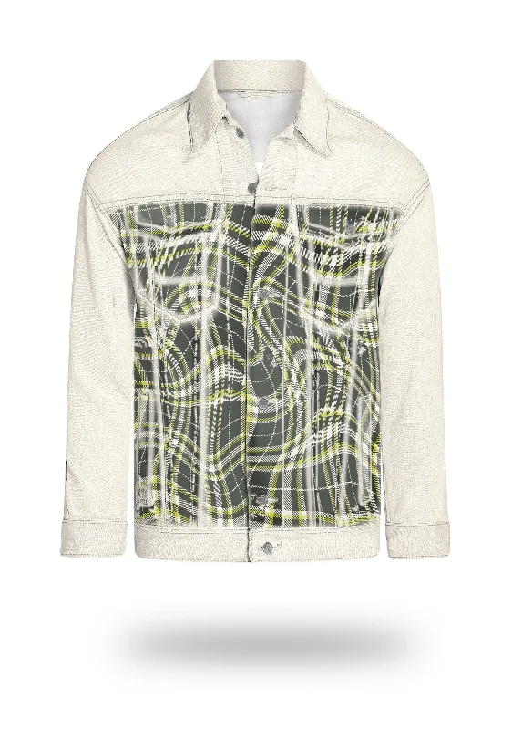 Limited Edition Acid Plaid Off-White Denim Jacket - Longer Monochromatic Office Style