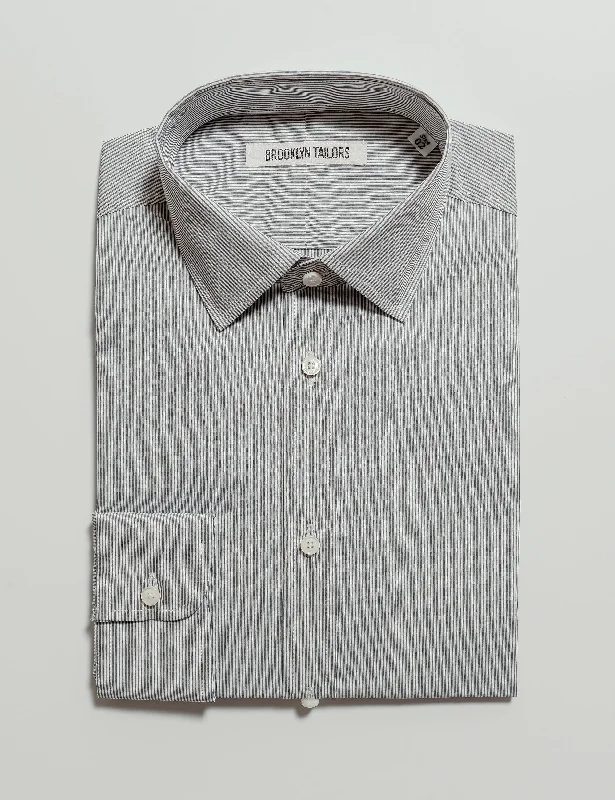 BKT20 Slim Dress Shirt in Narrow Stripe - Charcoal Polished Men's Satin