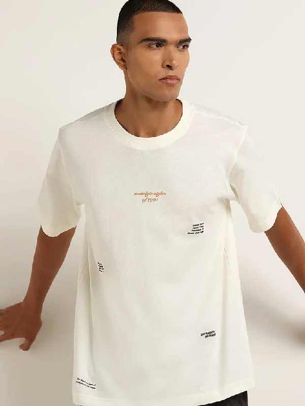 Nuon Off-White Printed Cotton T-Shirt British Gentleman Style