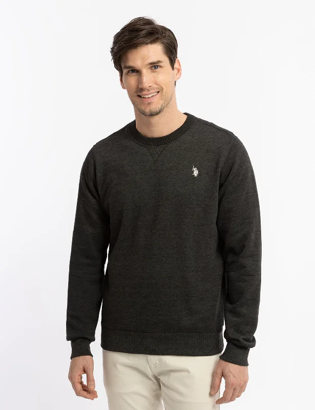 SOLID PEACHED FLEECE CREW NECK PULLOVER Hip Men's Retro