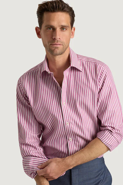 M.J. Bale - Symonds Shirt - Stripe - Raspberry/Blue/White Modern Men's Tech