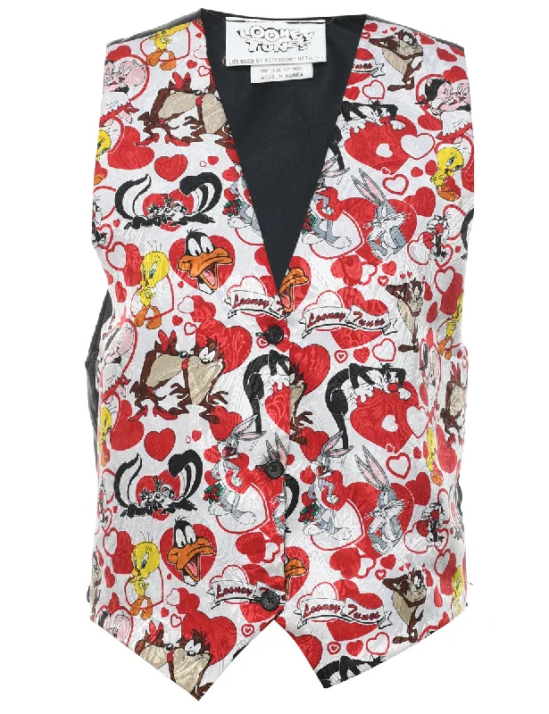 Looney Tunes Cartoon Print Waistcoat - M Dynamic Men's Moto