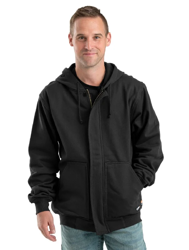 Berne Mens Black 100% Cotton FR Zip Front NFPA Hooded Sweatshirt Polished Men's Satin