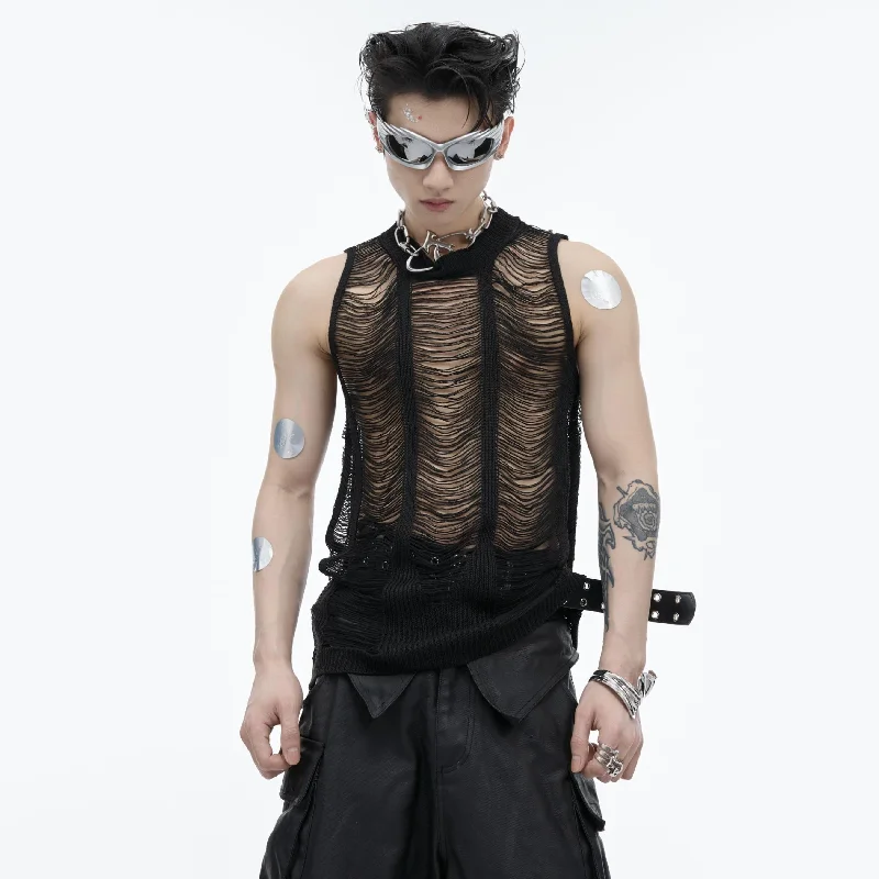 Hollow-Knitted Slim Fit Vest Traditional Men's Wool