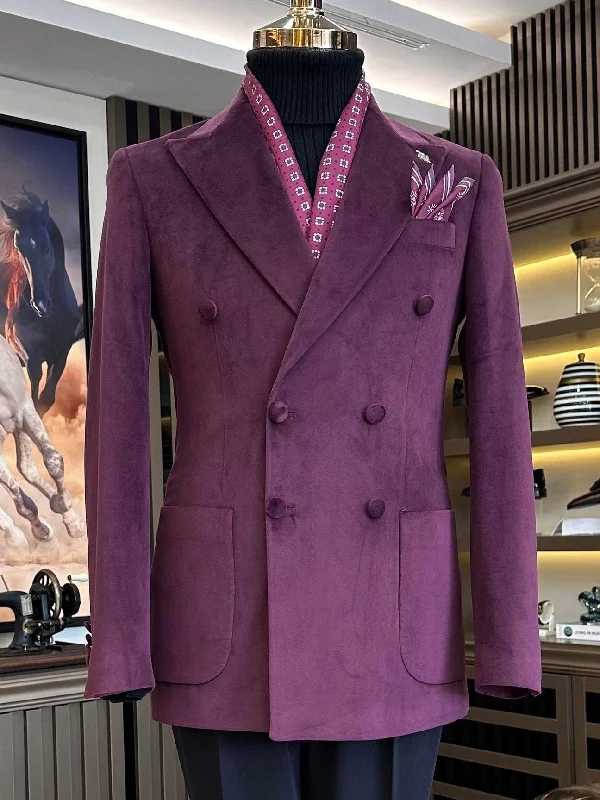 Purple Double Breasted Blazer Polished Men's Satin