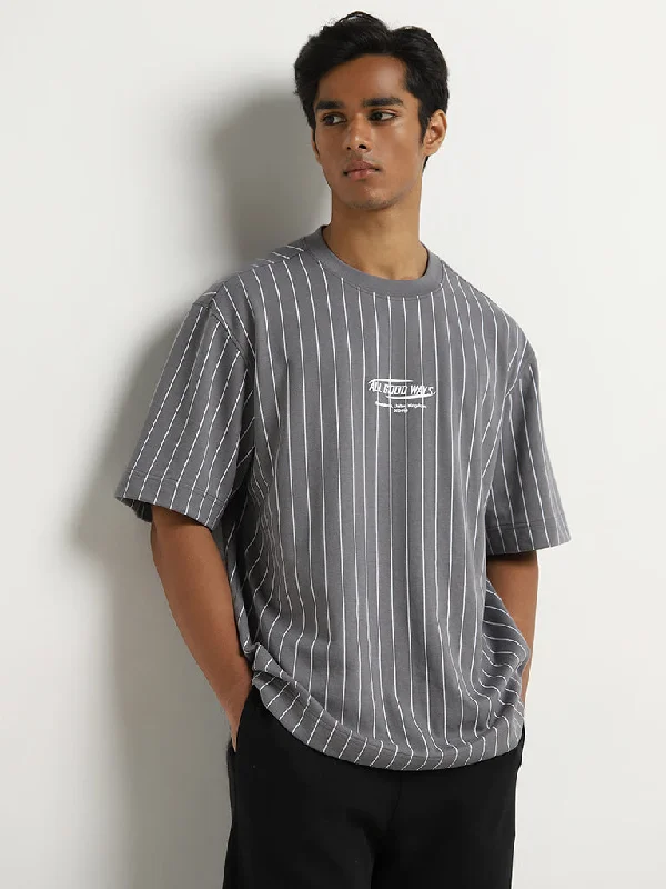 Studiofit Grey Stripe Printed Relaxed-Fit T-Shirt Relaxed Men's Australian 