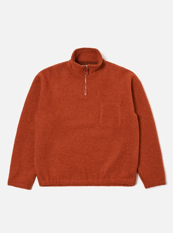 Universal Works Ramsay Quarter Zip in Orange Wool Fleece Cool Men's Skate