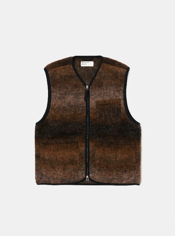 Universal Works Zip Gilet in Brown Ombre Fleece Business