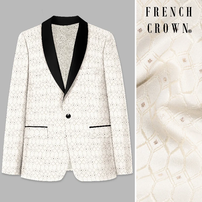 Fantasy Cream Trellis Jacquard Weave Tuxedo Blazer Confident Men's High