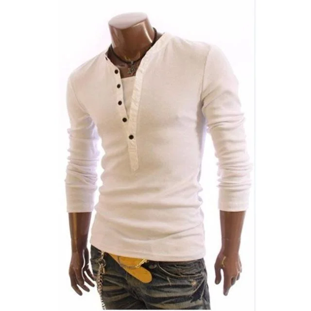 British Style Half-Button V-neck Shirt Edgy Men's Punk