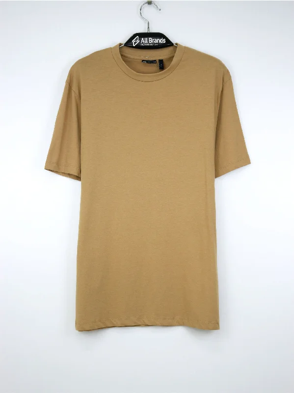 Men's Plain Solid T-Shirt,Light Brown Polished Men's Silk