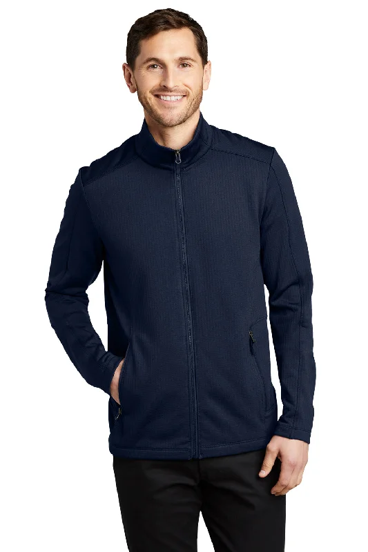 Port Authority Mens Grid Fleece Full Zip Jacket - River Navy Blue Modern Men's Geometric