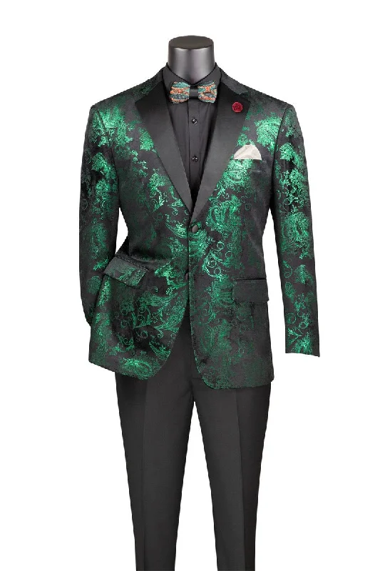 Velvet Emerald Modern Fit Paisley Pattern Elegant Men's Cashmere