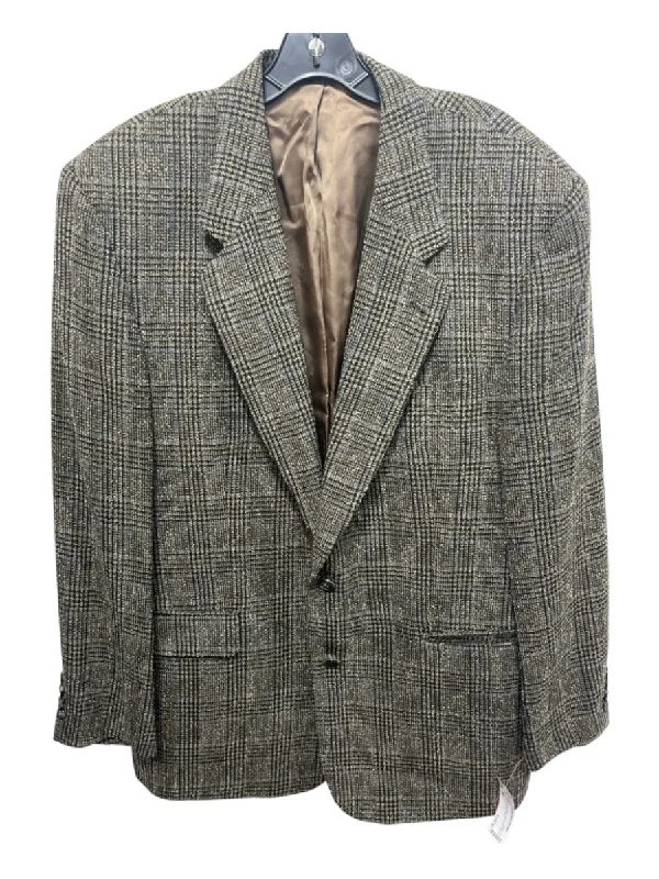 Boss Vintage Tan & Black Wool Blend Plaid 2 Button Men's Blazer Traditional Men's Country