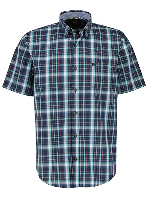 Men's Plaid Dress Shirt,Navy/Blue Tailored