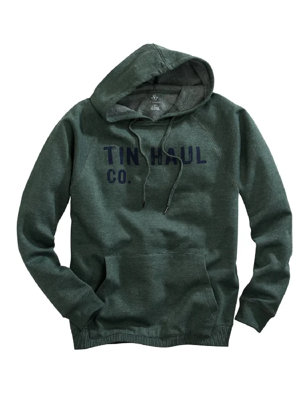 Tin Haul Mens Green 100% Cotton Faded Logo Hoodie Practical Men's Quick