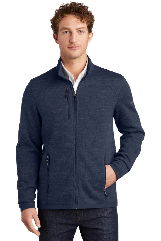 Eddie Bauer Mens Pill Resistant Fleece Full Zip Jacket - Heather River Navy Blue Unique Men's Patch