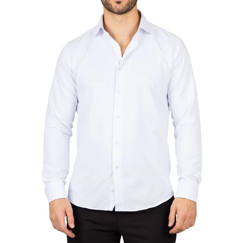 Men's White Long Sleeve Regular Fit Double Cuff Twill Oxford Shirt Classic Men's Pin