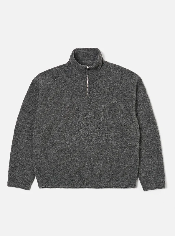 Universal Works Ramsay Quarter Zip in Grey Marl Wool Fleece Refined Men's Hand