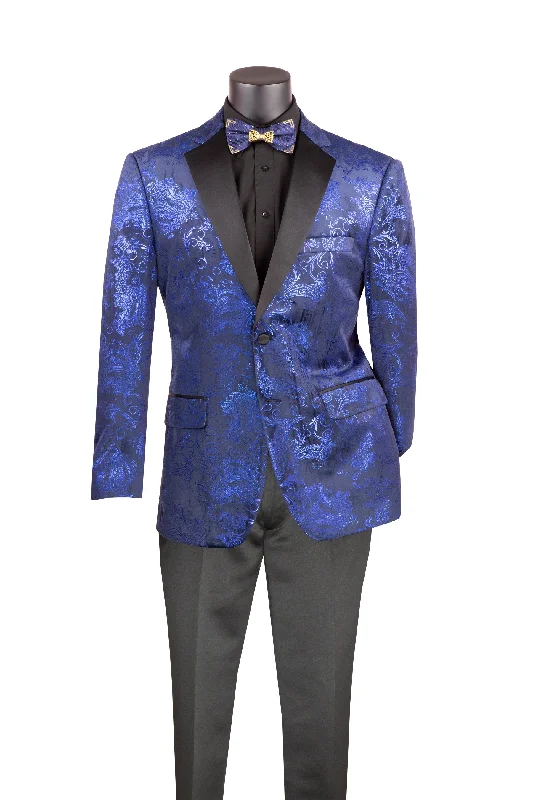 Velvet Black And Blue Modern Fit Paisley Pattern Luxurious Men's High