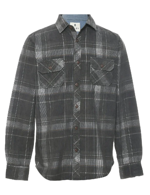 Dark Grey Corduroy Checked Shirt - S Laid