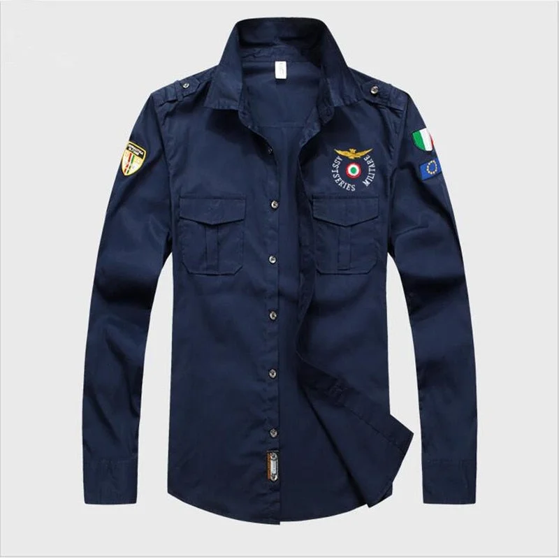 2019 Men Aeronautic Militare Air Force One Shirt Men Long Sleeve Casual Embroidery Logo Patch Plane Pilot Shirt M-3XL Sleek Men's Contemporary 