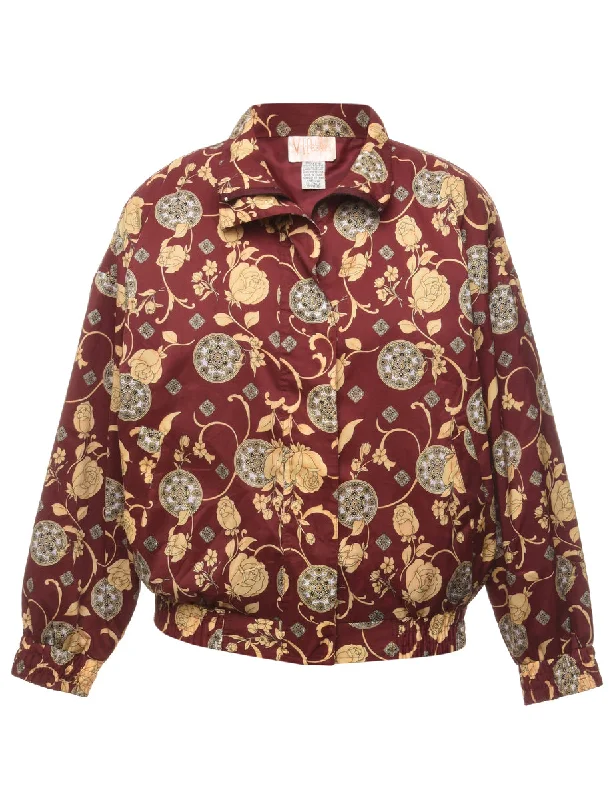 Floral Pattern Maroon & Pale Yellow Jacket - M Elegant Men's Cashmere