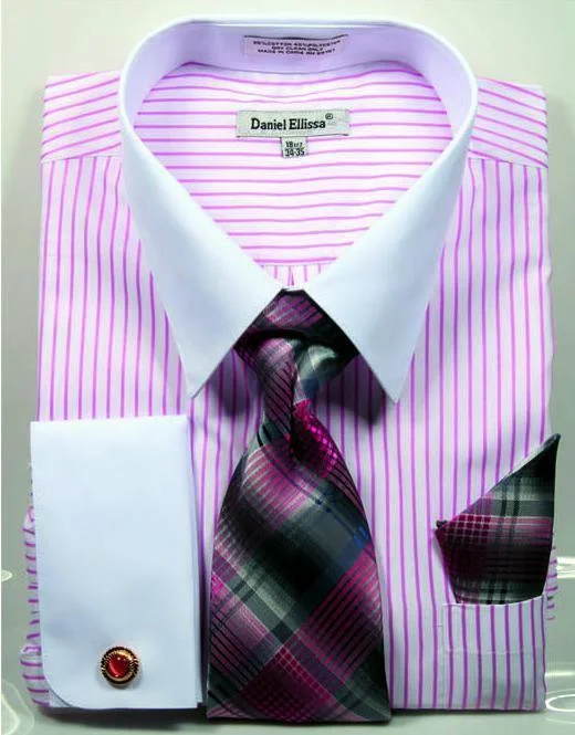 Men's Pink PinStripe Shirt Set with White Collar Trendy Men's Bucket