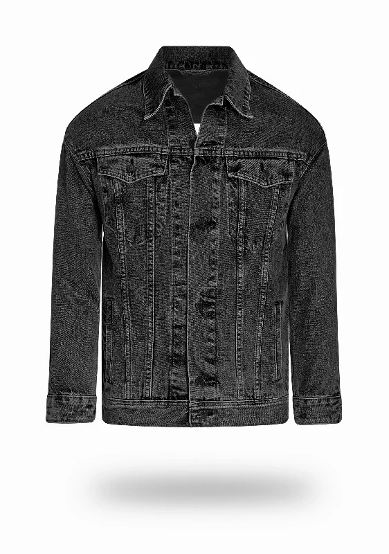 Longer Washed Black Denim Jacket Modern Men's Tech