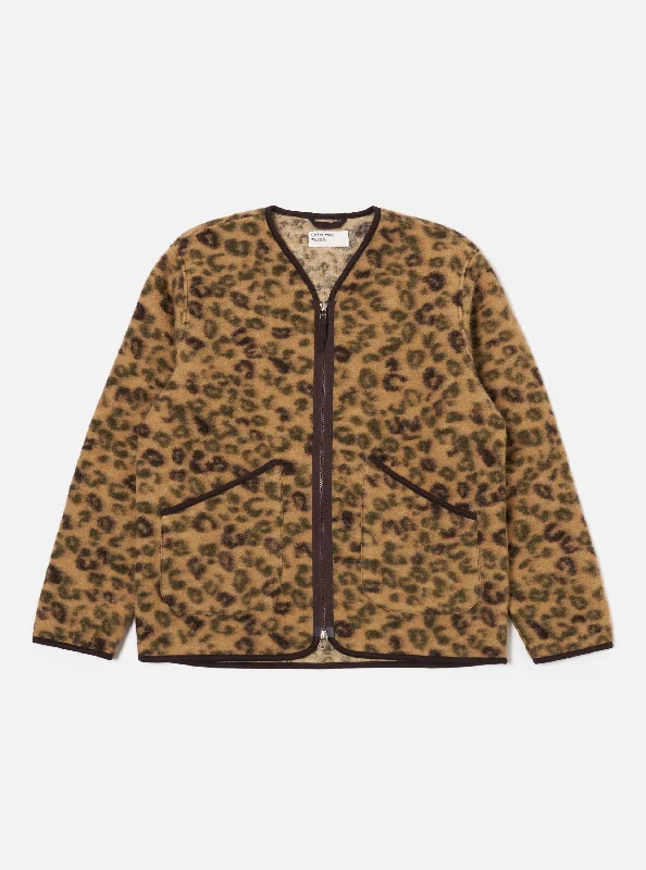 Universal Works Zip Liner Jacket in Camo Leopard Fleece Earthy Men's Sustainable 