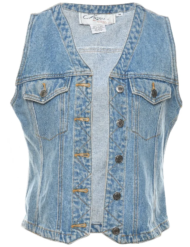 Light Wash Denim Jacket Vest - M Casual Men's Loose