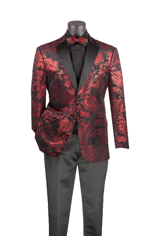 Velvet Black And Red Modern Fit Paisley Pattern Youthful Men's Anime