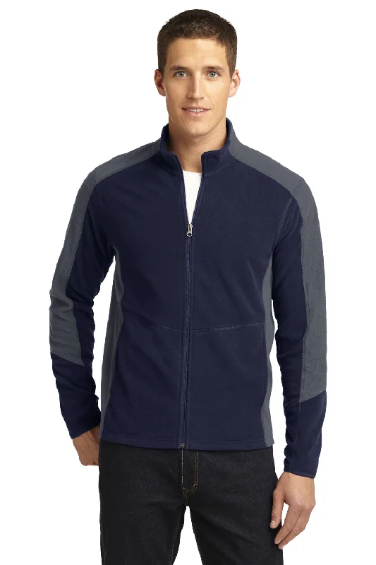 Port Authority Mens Full Zip Microfleece Jacket - True Navy Blue/Pearl Grey - Closeout Stylish Men's Neon