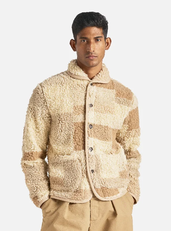 Universal Works Lancaster Jacket in Sand Patchwork Fleece Modern Men's 