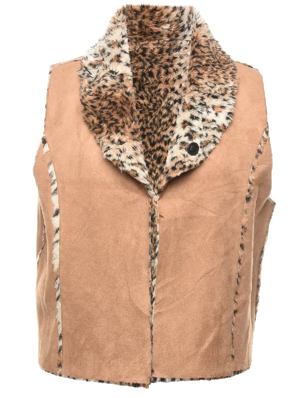 Suede Beige & Leopard Print Waistcoat - XL Street