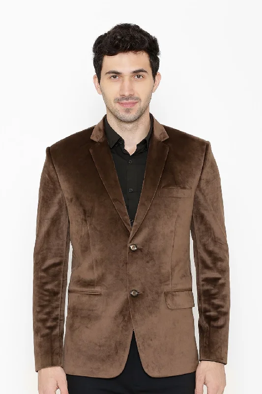 Cotton Velvet Brown Blazers Elegant Men's Formal 