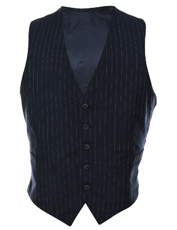 Navy & White Pinstriped Waistcoat - S Masculine Men's Thick