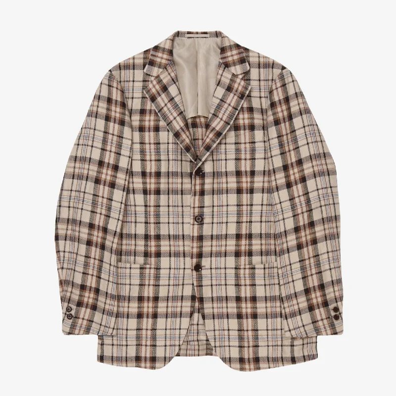 Beams Linen Check Blazer Athletic Men's High