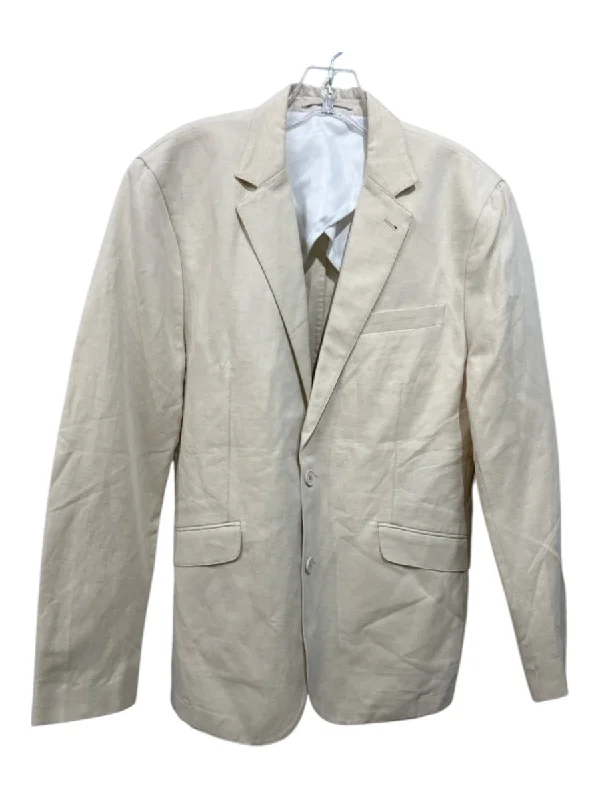 Orlebar Brown Beige Linen Blend Solid 2 Button Men's Blazer Unique Men's Patch