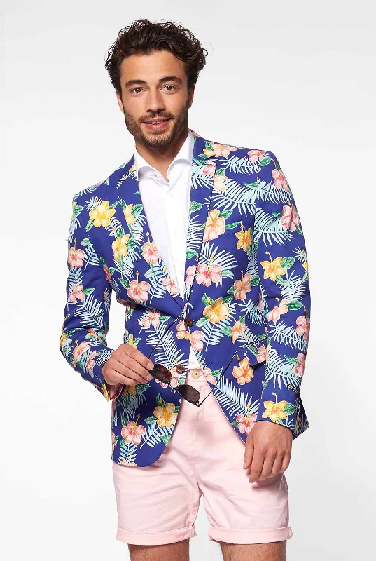 Tropical Flowers - Blue Luxurious Men's High