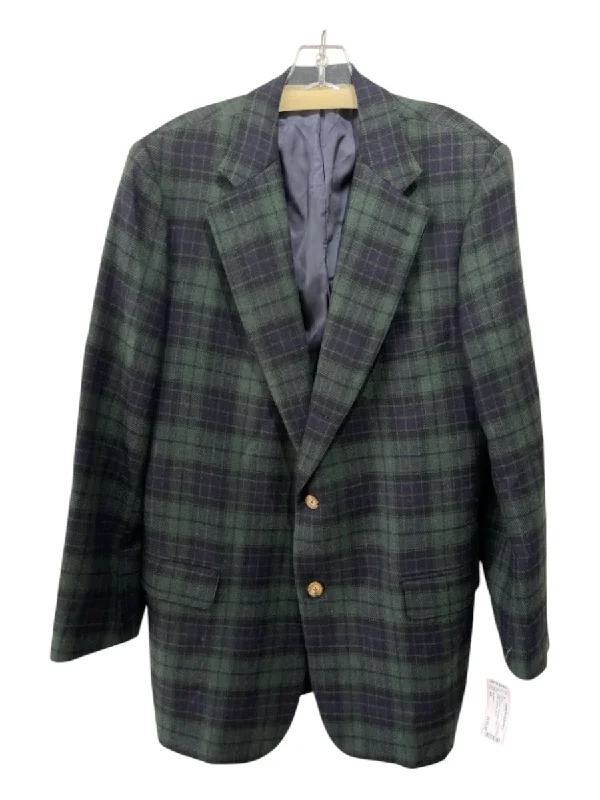 Southwick Green & Navy Wool Blend Plaid 2 Button Men's Blazer Business