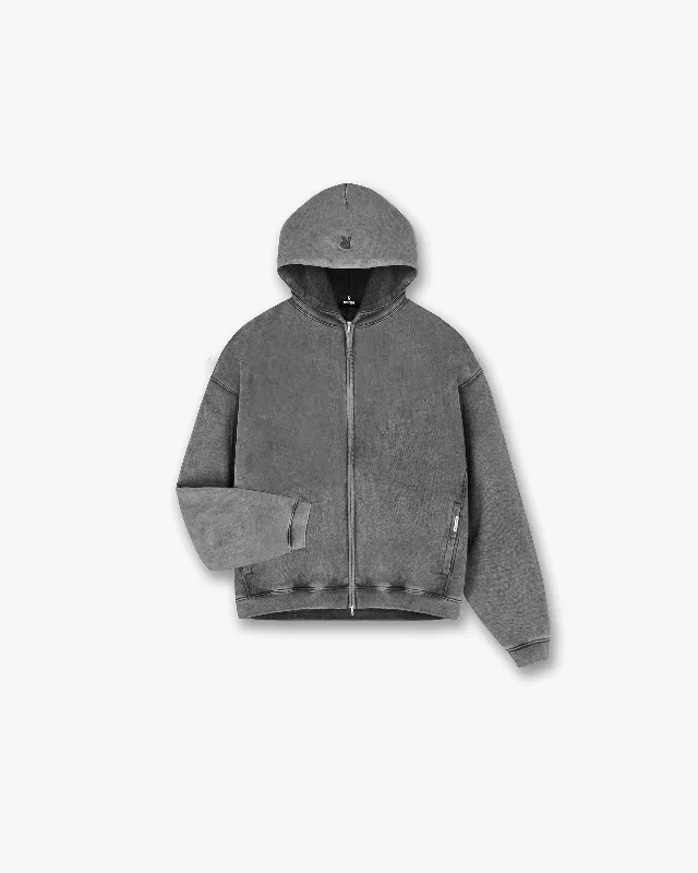 Initial Zip Hoodie - Vintage Grey Trendy Men's Oversized