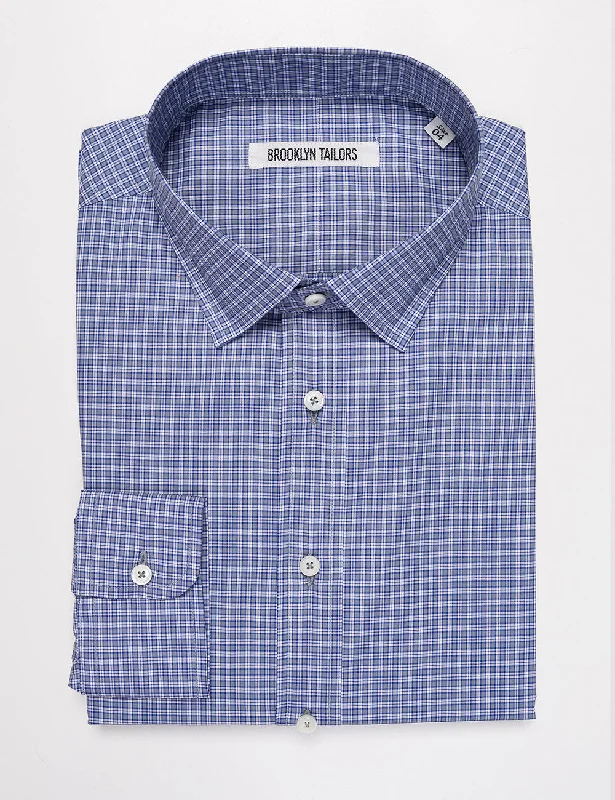 FINAL SALE: BKT20 Slim Dress Shirt in Mini Plaid - Blue and Gray Unique Men's Upcycled