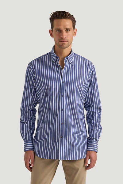 M.J. Bale - Rohde Poplin Shirt - Stripe - Navy/Sky Athletic Men's Compression